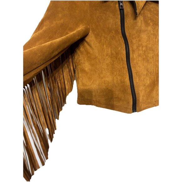 Jaase Brown Suede Cropped Jacket w Fringe, Size Small, Western Cowgirl Boho - Picture 3 of 6